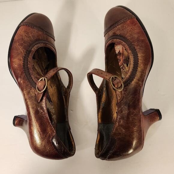 KENZIE Rust Red Copper Leather Metallic Mary Jane Heel Grannycore Women 7M FLAW - Picture 9 of 12